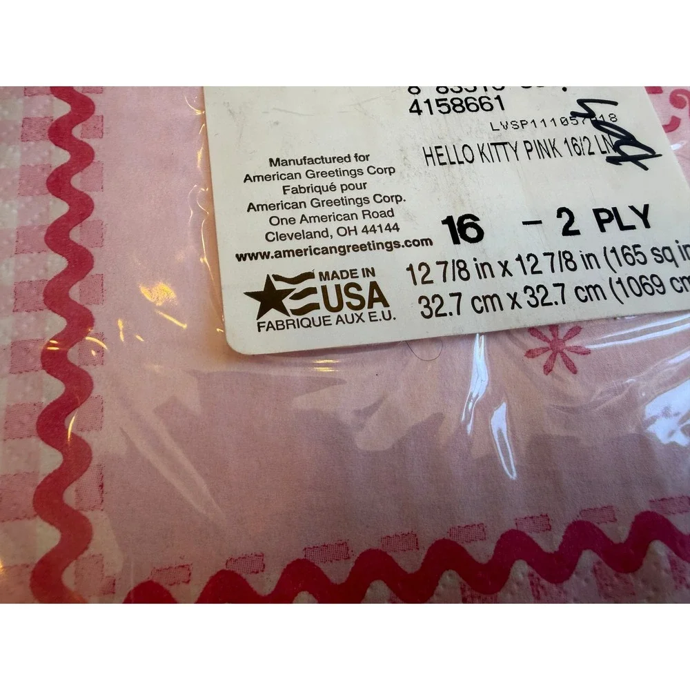 Hello Kitty Luncheon‎ Napkins Pink Y2K USA Birthday Party American Greetings